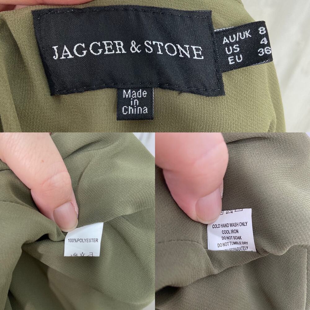 Jagger & Stone The Liv Dress Olive Green Satin Bustier Mini Boho Party Size 4 - Picture 14 of 15